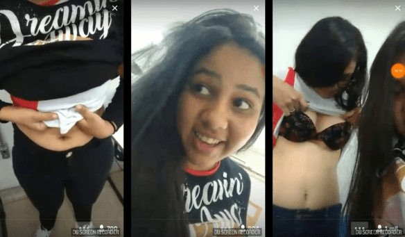 Amiga colegiala mostrando senos en salón de clases