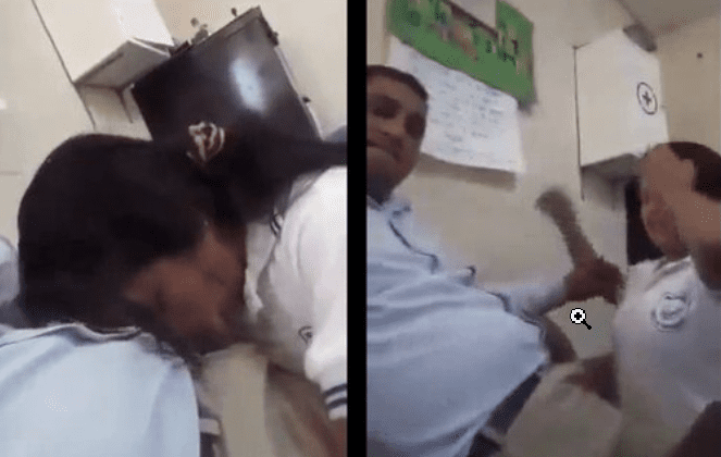 Chupada al maestro en el aula para pasar la materia