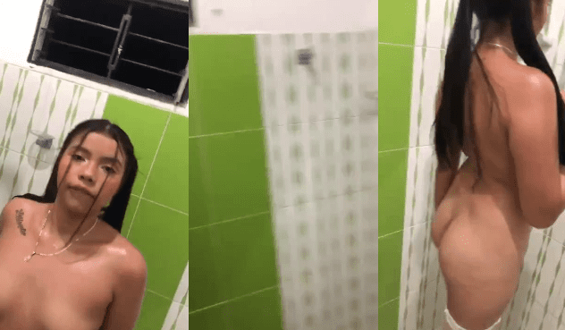 grabandose desnuda en el baño