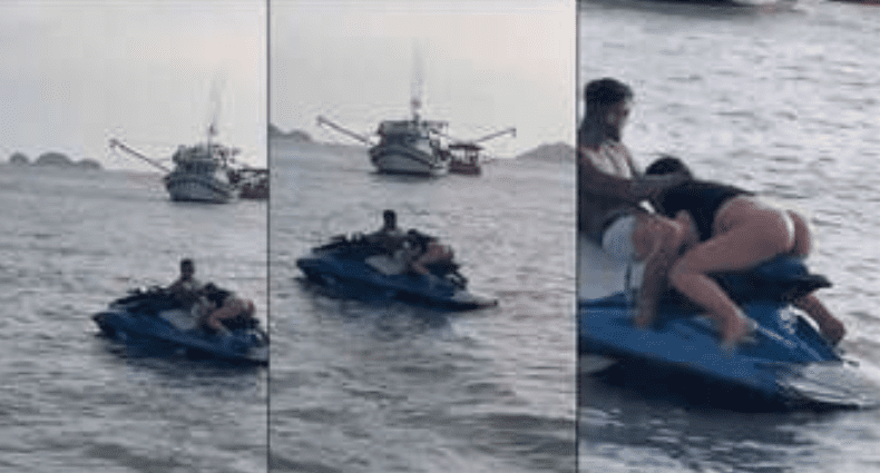 graban desde el muelle a parejita cogiendo en medio del mar